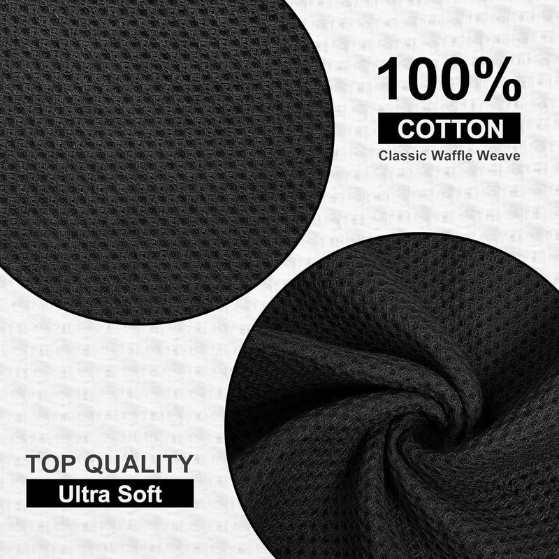 HEXONIQ® 100% Cotton Kitchen Dish Cloths, Waffle Weave Ultra Soft Absorbent Dish Towels for Drying Dishes Quick Drying Kitchen Towels Dish Rags, 13.4 X 13.4 Inches, Black, Pack of 6 - Image 2