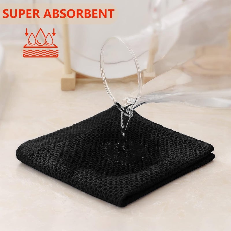 HEXONIQ® 100% Cotton Kitchen Dish Cloths, Waffle Weave Ultra Soft Absorbent Dish Towels for Drying Dishes Quick Drying Kitchen Towels Dish Rags, 13.4 X 13.4 Inches, Black, Pack of 6 - Image 3