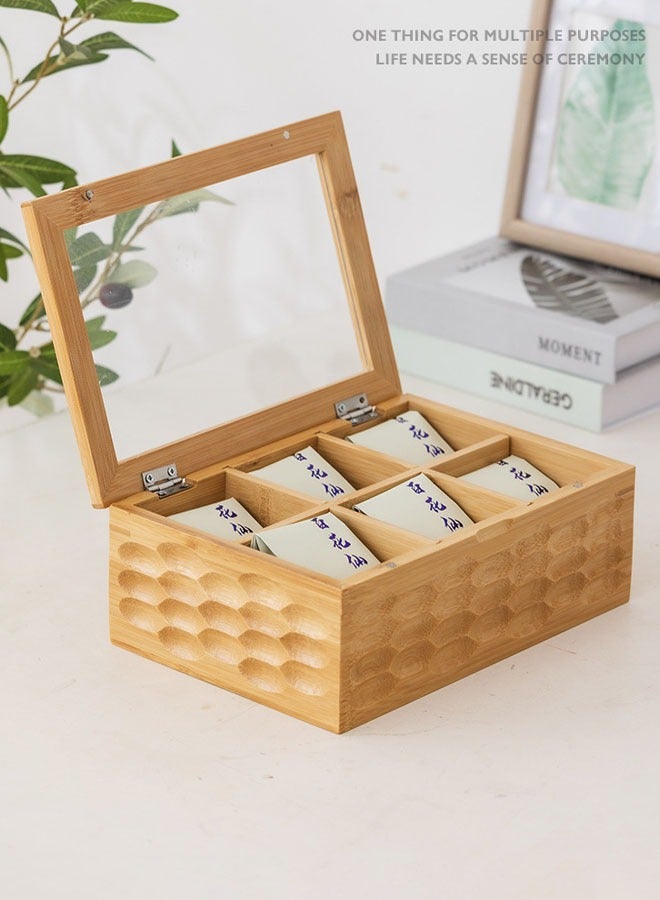 FLYROAD Tea Box,Tea Organizer with Bamboo Woven Decorative Lid, 6 Compartment Eco-Friendly Tea Bag Organizer, Multi-Functional Organizer for Tea Bags, Coffee Beans, Sugar, and more - Image 5