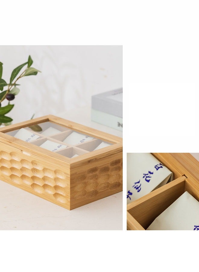 FLYROAD Tea Box,Tea Organizer with Bamboo Woven Decorative Lid, 6 Compartment Eco-Friendly Tea Bag Organizer, Multi-Functional Organizer for Tea Bags, Coffee Beans, Sugar, and more - Image 4