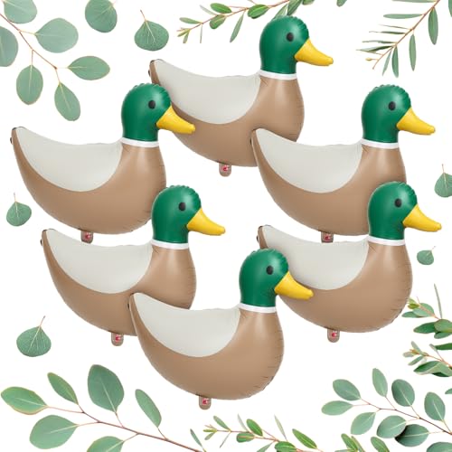 PullCrease 6 Pcs 283 Mallard Duck Shaped Foil Balloons for Duck Hunting Birthday One Lucky Party Decoration Party Supplies - Image 1
