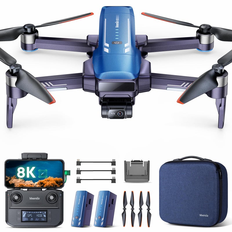Veeniix طائرة V11PRO بدون طيار مع كاميرا 8K للبالغين طائرات بدون طيار مع جيمبال 3 محاور فيديو 4K30fps 48 مليون بكسل 80 دقيقة من وقت الطيران مع بطاريتين 6 كم نقل فيديو طائرة رباعية المحركات طائرة احترافية - Image 2