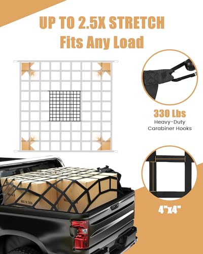 LuckyStraps The First Flat Bungee Cargo Net for Pickup Truck Bed, 4' x 4' Stretches to 10' x 10', 25 MM Heavy Duty Cargo Net with 2 Using Modes, for Dodge RAM, Ford, Chevy, Toyota, etc - Image 3