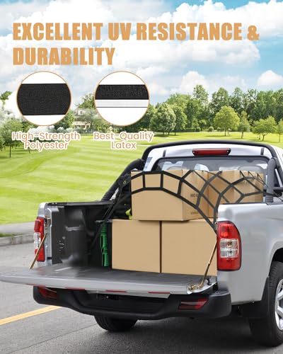 LuckyStraps The First Flat Bungee Cargo Net for Pickup Truck Bed, 4' x 4' Stretches to 10' x 10', 25 MM Heavy Duty Cargo Net with 2 Using Modes, for Dodge RAM, Ford, Chevy, Toyota, etc - Image 4