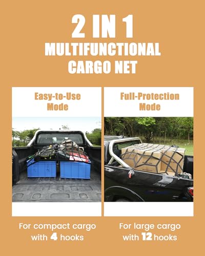 LuckyStraps The First Flat Bungee Cargo Net for Pickup Truck Bed, 4' x 4' Stretches to 10' x 10', 25 MM Heavy Duty Cargo Net with 2 Using Modes, for Dodge RAM, Ford, Chevy, Toyota, etc - Image 2