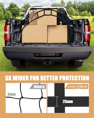 LuckyStraps The First Flat Bungee Cargo Net for Pickup Truck Bed, 4' x 4' Stretches to 10' x 10', 25 MM Heavy Duty Cargo Net with 2 Using Modes, for Dodge RAM, Ford, Chevy, Toyota, etc - Image 5