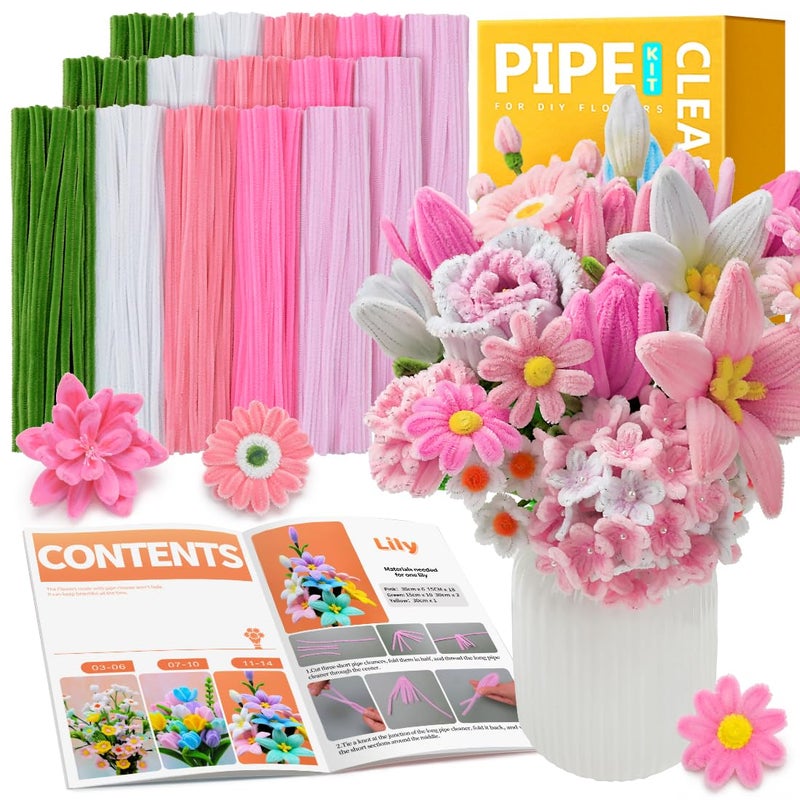 IOOLEEM Pipe Cleaners, 480pcs Pink, Flower Making Kit, Arts and Craft Supplies for Flowers, Ideas for Art Project Activity. - Image 1