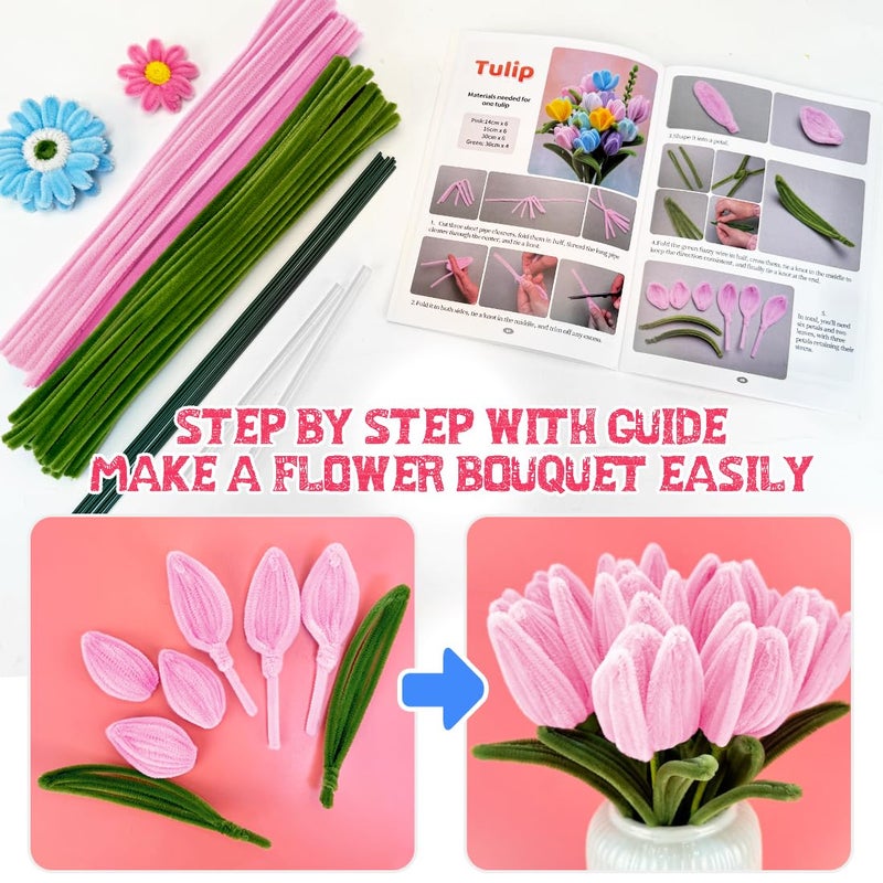IOOLEEM Pipe Cleaners, 480pcs Pink, Flower Making Kit, Arts and Craft Supplies for Flowers, Ideas for Art Project Activity. - Image 3