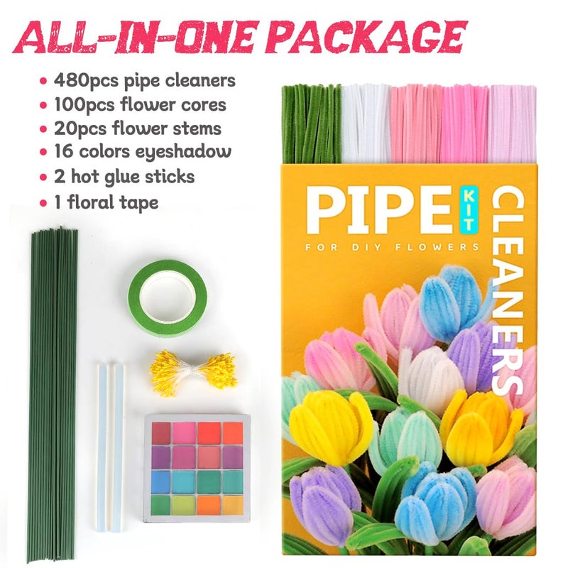 IOOLEEM Pipe Cleaners, 480pcs Pink, Flower Making Kit, Arts and Craft Supplies for Flowers, Ideas for Art Project Activity. - Image 2