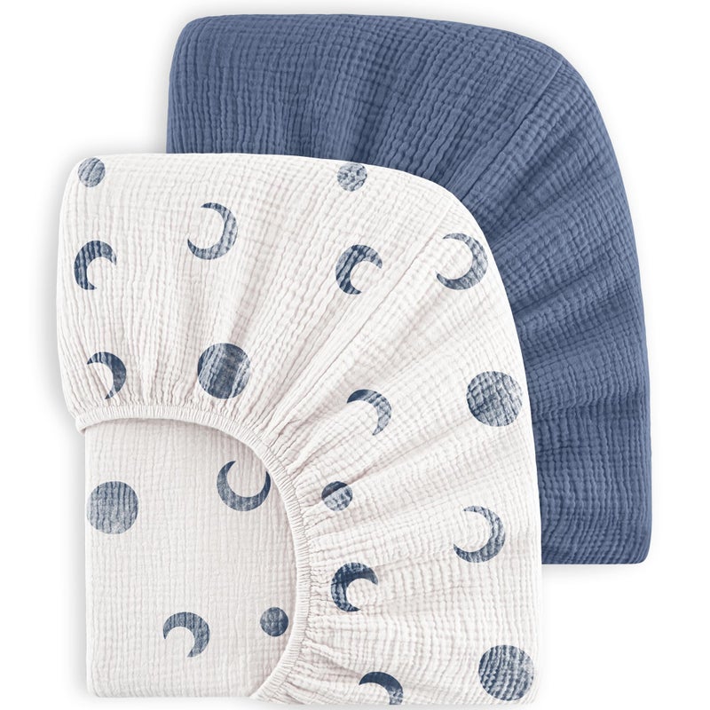 Bearmoss Muslin Crib Sheets 100 Cotton Baby Crib Sheets SoftBreathable Nursery Sheet 52x28 for Standard Crib MattressToddler Bed Mattress 2 Pack Blue Crescent