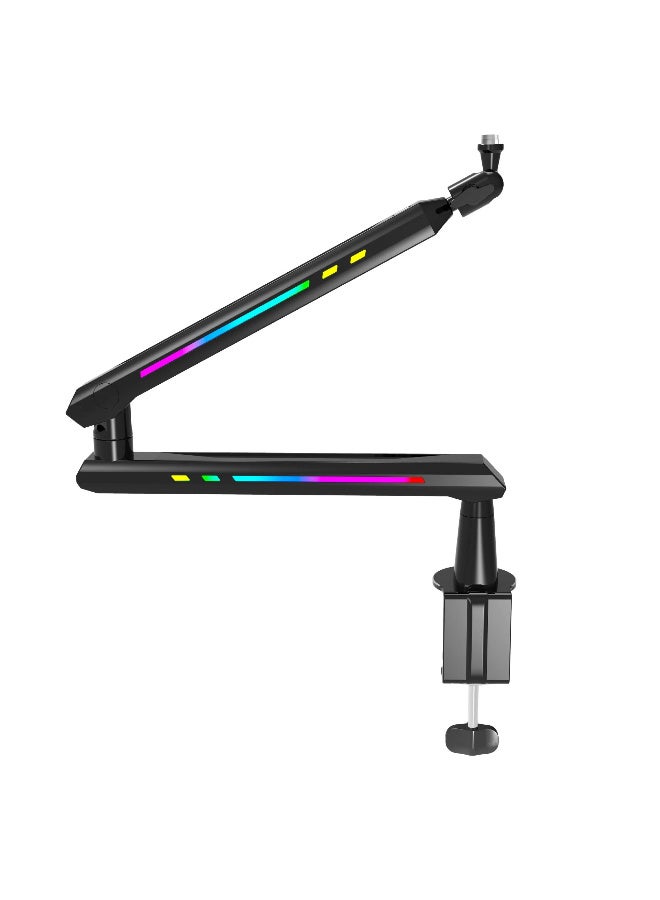 ZFSZ ذراع ميكروفون احترافي للألعاب RGB منخفض الارتفاع مع إضاءة LED ديناميكية ومشبك مكتبي - Image 1