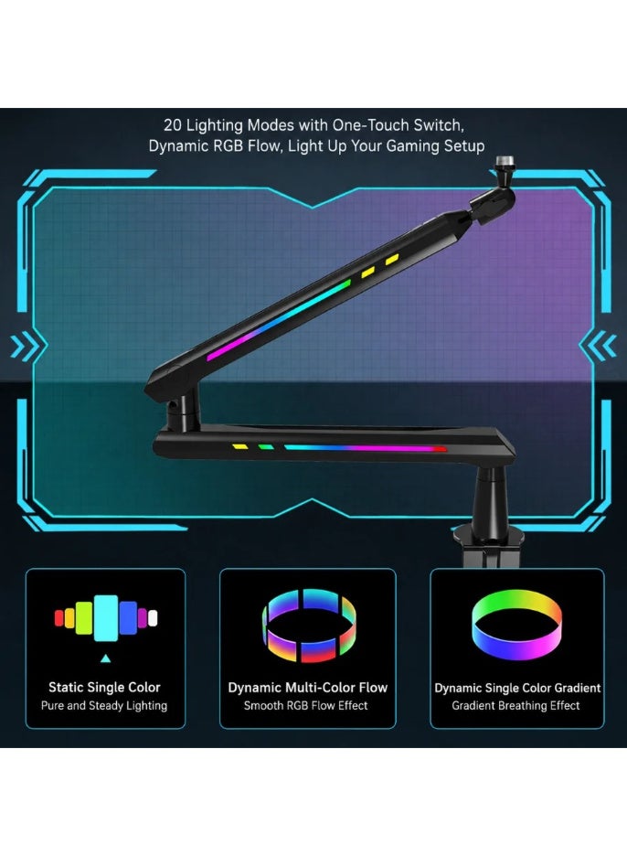ZFSZ ذراع ميكروفون احترافي للألعاب RGB منخفض الارتفاع مع إضاءة LED ديناميكية ومشبك مكتبي - Image 3