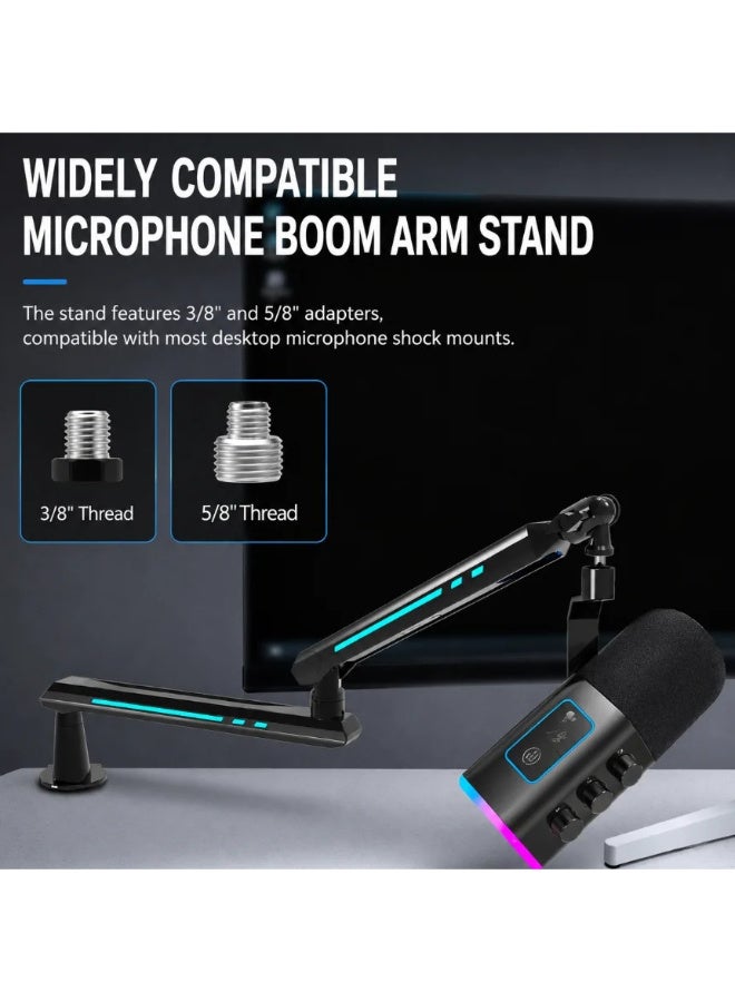 ZFSZ ذراع ميكروفون احترافي للألعاب RGB منخفض الارتفاع مع إضاءة LED ديناميكية ومشبك مكتبي - Image 4