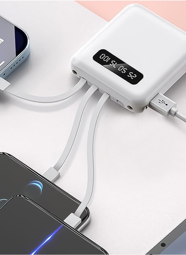 Generic 10000mAh Mini Power Bank with 4-in-1 Built-in (Type-c, Micro, Lightning, USB-A) Charging Cables, P102 - White  - Image 3