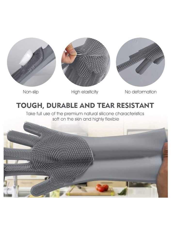 Dish washing Hand Silicone Gloves With Wash Scrubber Waterproof Cleaning Rubber Gloves Heat Resistant Ideal for Hygienic Cleaning of Kitchen, Glove, Household, Washing Pets, Toilet, Washing Car & More - Image 2