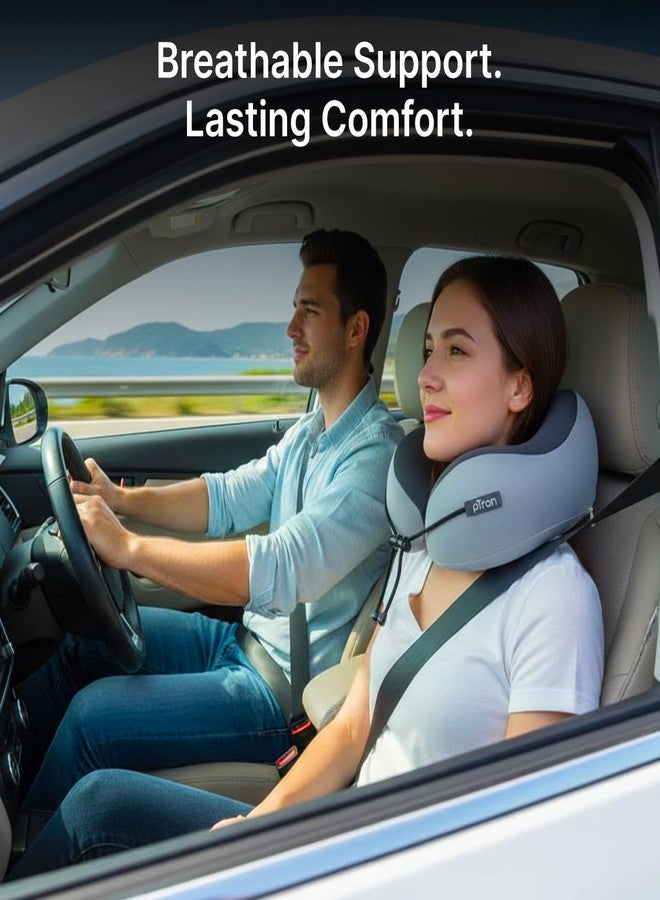 pTron Ergova S4 Travel Neck Pillow, Hi-Per Memory Foam, Lightweight Neck Support Pillow, Ideal for Flight, Car & Travel Comfort, Carry Zip Pouch (Grey) - Image 4