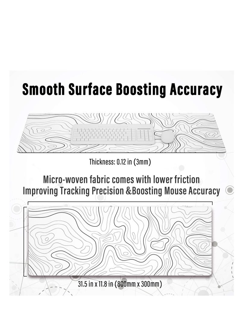Arabest - Large Gaming Mouse Pad with Stitched Edges, Minimalist Topographic Map Desk Mat, Extended XL Mousepad with Anti-Slip Base, Cool Desk Pad for Keyboard and Mouse - Image 1