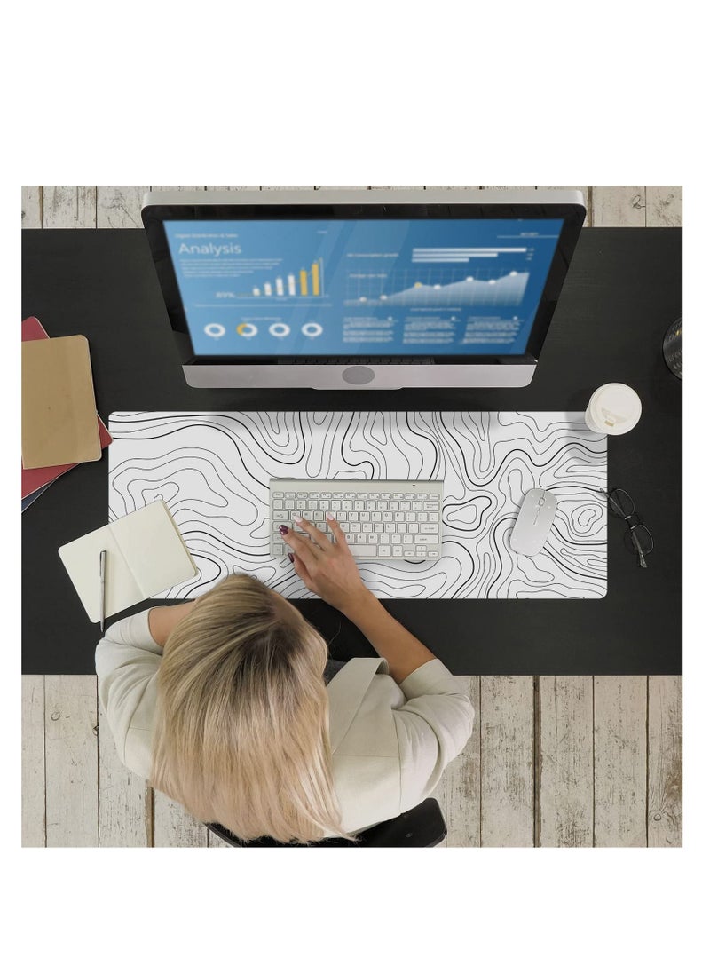 Arabest - Large Gaming Mouse Pad with Stitched Edges, Minimalist Topographic Map Desk Mat, Extended XL Mousepad with Anti-Slip Base, Cool Desk Pad for Keyboard and Mouse - Image 1