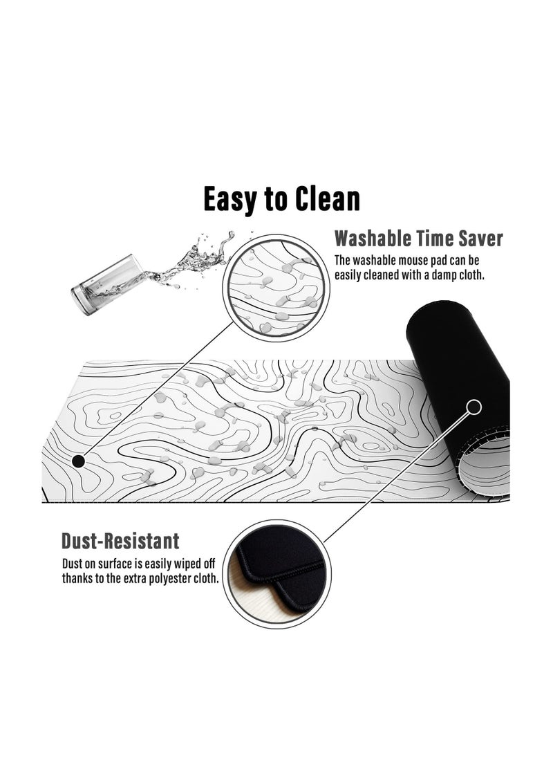 Arabest - Large Gaming Mouse Pad with Stitched Edges, Minimalist Topographic Map Desk Mat, Extended XL Mousepad with Anti-Slip Base, Cool Desk Pad for Keyboard and Mouse - Image 1