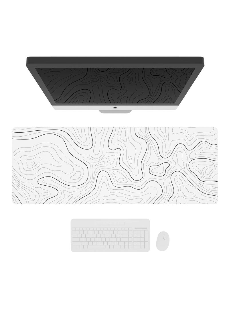 Arabest - Large Gaming Mouse Pad with Stitched Edges, Minimalist Topographic Map Desk Mat, Extended XL Mousepad with Anti-Slip Base, Cool Desk Pad for Keyboard and Mouse - Image 1
