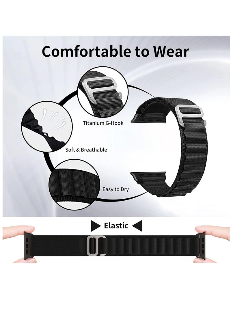 DUSALA Strap for Apple Watch Ultra Strap 42mm 44mm 45mm Alpine Loop Nylon Replacement Bands with Adjustable Sport Titanium G-hook Braided Straps for iWatch Ultra Series 8 7 SE 6 5 4 3 2 1 - BLACK - Image 4