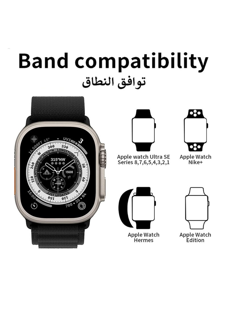 DUSALA Strap for Apple Watch Ultra Strap 42mm 44mm 45mm Alpine Loop Nylon Replacement Bands with Adjustable Sport Titanium G-hook Braided Straps for iWatch Ultra Series 8 7 SE 6 5 4 3 2 1 - BLACK - Image 2