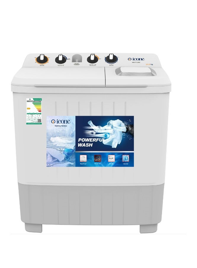 آيكون غسالة ايكون بتوأم الحوض سعة 10 كجم - نموذج WMTT1000، تصميم بلاستيك مقاوم للصدأ، غطاء علوي شفاف، لوحة تحكم خلفية عالية، موفرة للطاقة والمياه - Image 1