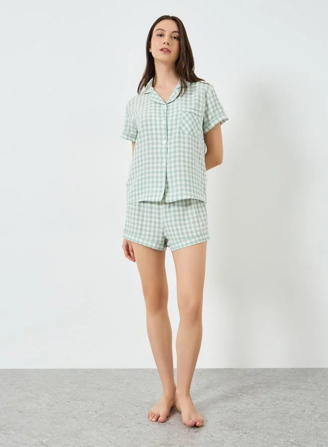 Take Two Green Gingham Short Sleeve Shirt and Shorts Set