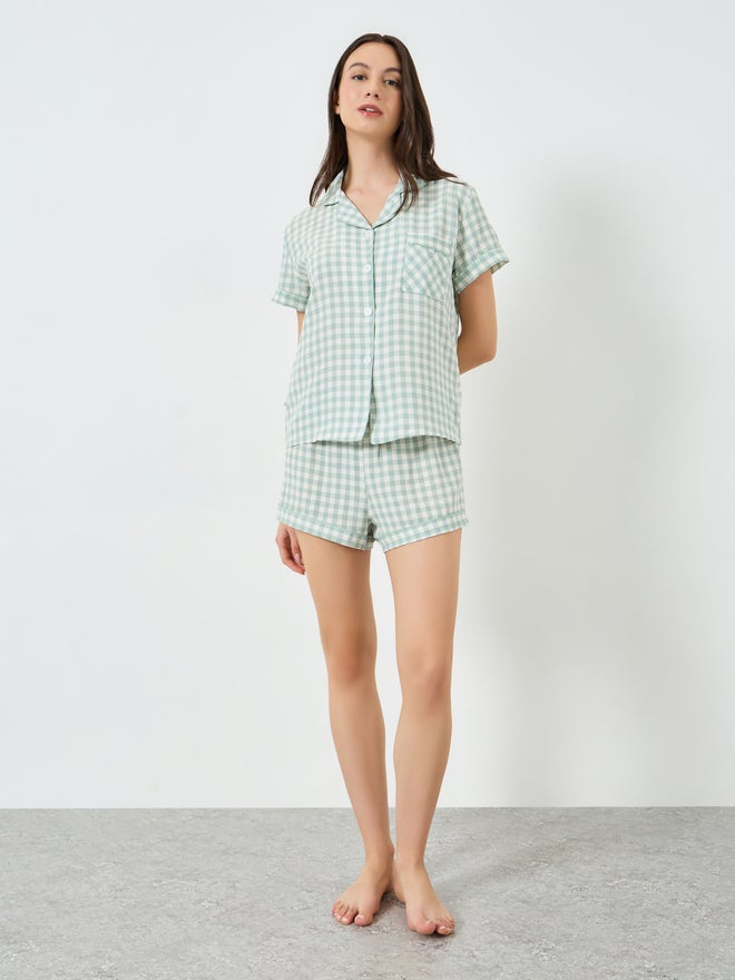Styli Green Gingham Short Sleeve Shirt and Shorts Set - Image 2