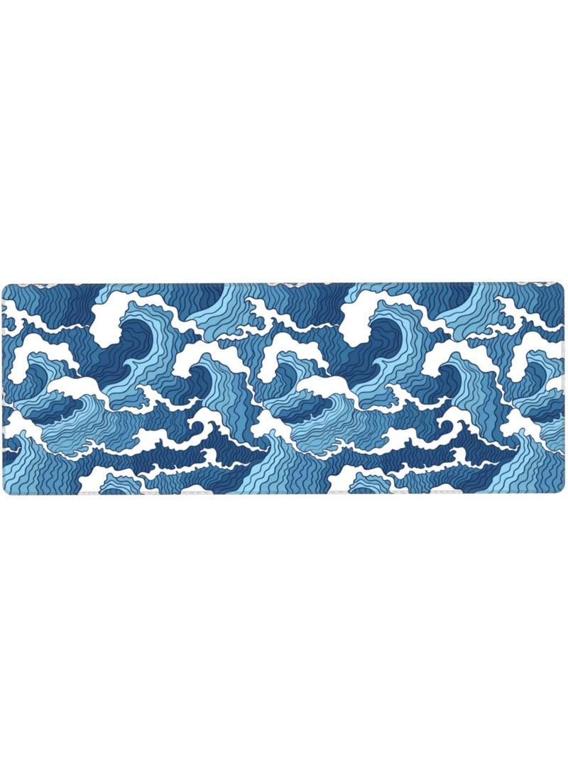 erorex Japanese Blue and White Wave Extended Mouse Pad 31.5x11.8 Inch Wave Desk Mousepad Extended Large Non-Slip Rubber Base Waterproof Big Keyboard Mat with Stitched Edges for Gaming and Office  - Image 4