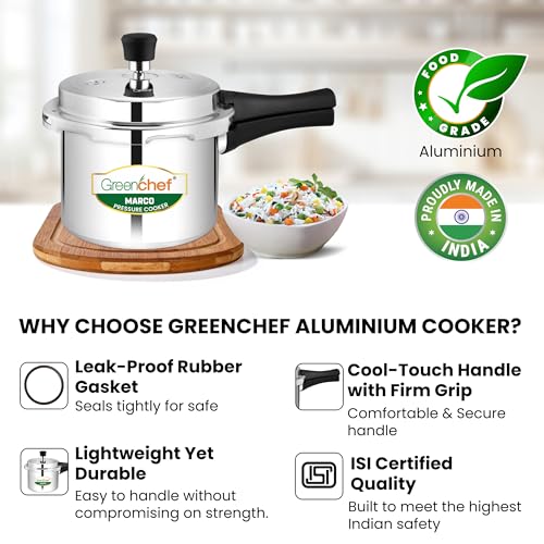 GREENCHEF Marco Aluminium Pressure Cooker Outer Lid 3 Litre capacity, ISI Certified, Silver Colour - Image 5