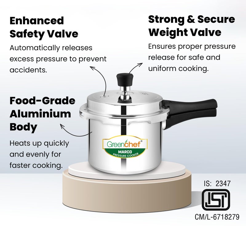 GREENCHEF Marco Aluminium Pressure Cooker Outer Lid 3 Litre capacity, ISI Certified, Silver Colour - Image 4