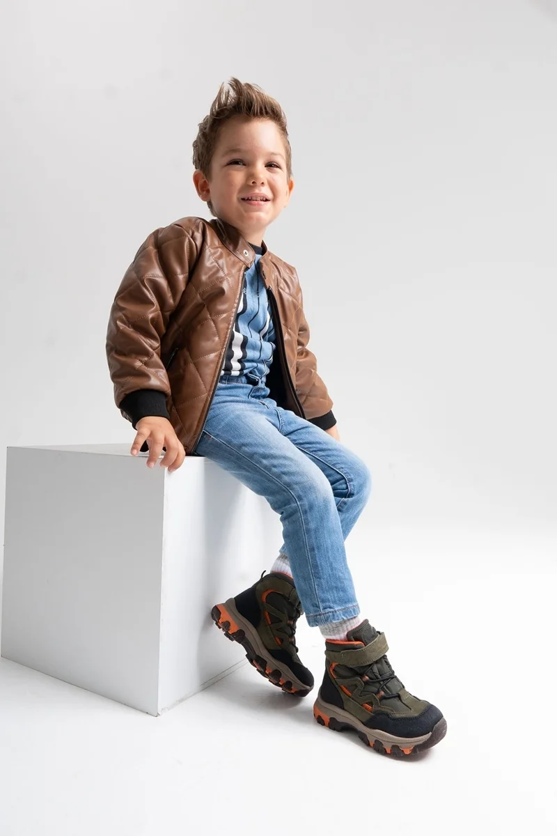 Mnpc Boy Khaki Genuine Leather Anatomical Trekking Boots