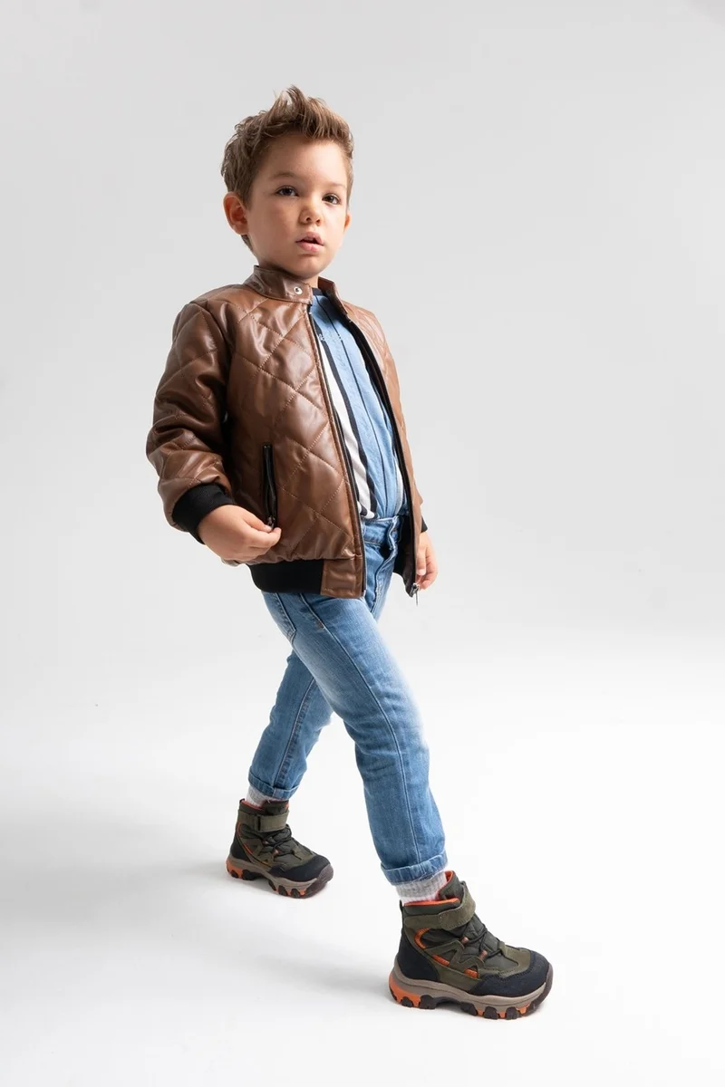Mnpc Boy Khaki Genuine Leather Anatomical Trekking Boots