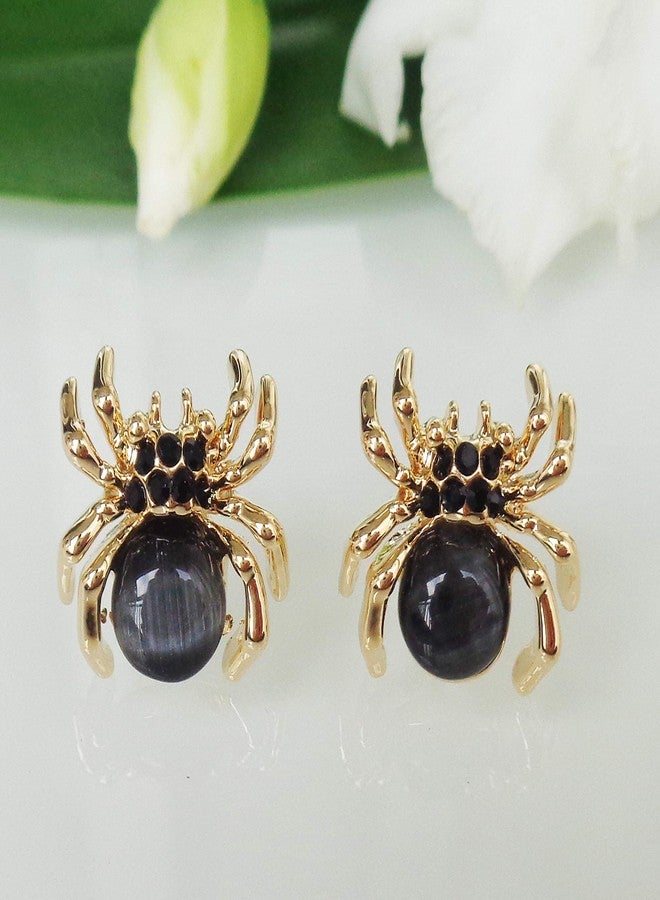 Navachi 18k Gold Plated Black Crystal Created-Opal Spider Ear Stud Az1294 Earrings - Image 4