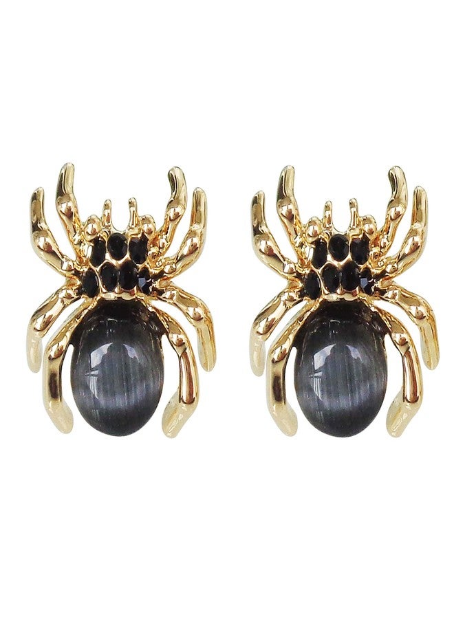 Navachi 18k Gold Plated Black Crystal Created-Opal Spider Ear Stud Az1294 Earrings - Image 1