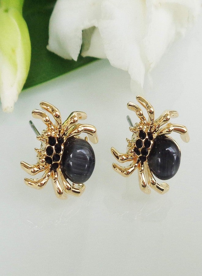 Navachi 18k Gold Plated Black Crystal Created-Opal Spider Ear Stud Az1294 Earrings - Image 3