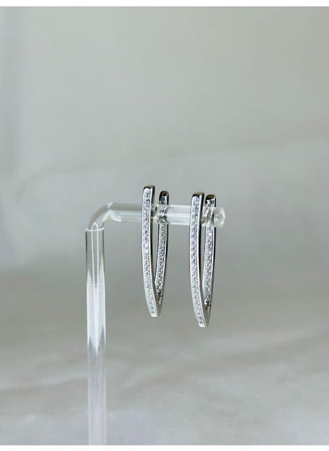 Elegant 3.5 cm Long V-Shaped Earrings with Sparkling Zircon Stones | Dazzling Drop Earrings for Women