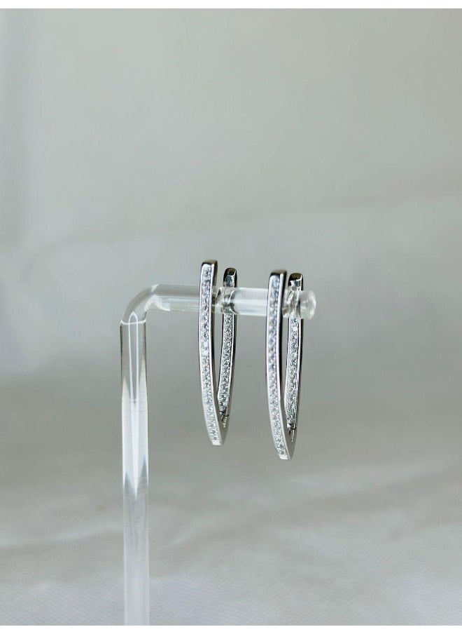 Generic - Elegant 3.5 cm Long V-Shaped Earrings with Sparkling Zircon Stones | Dazzling Drop Earrings for Women - Image 1