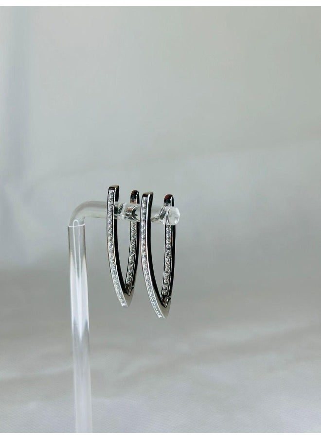 Generic - Elegant 3.5 cm Long V-Shaped Earrings with Sparkling Zircon Stones | Dazzling Drop Earrings for Women - Image 1