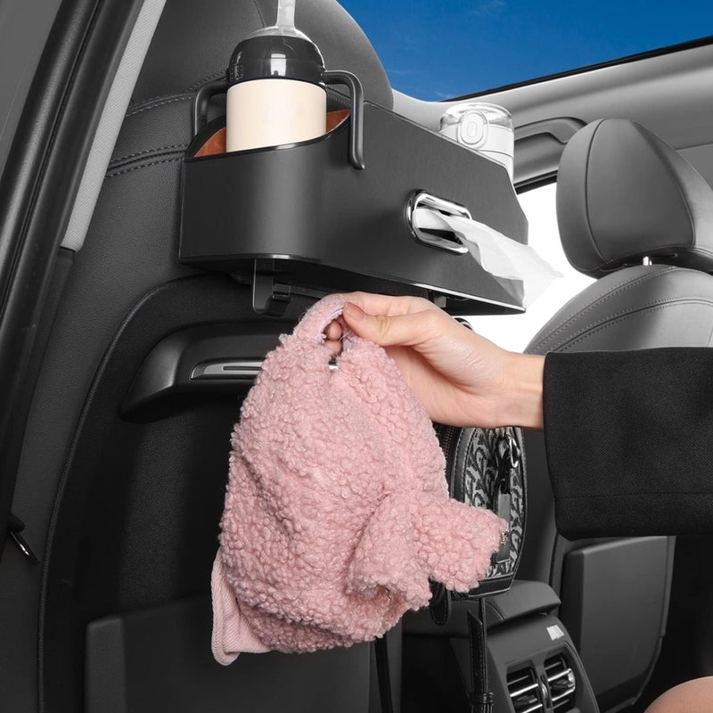 HALOYIVGO Car Seat Back Organizer - Stylish & Functional Storage for Family Adventures - Cup Holders, Tissue Box & Hooks - Perfect for Kids, Road Trips & Travel (Black) - Image 5