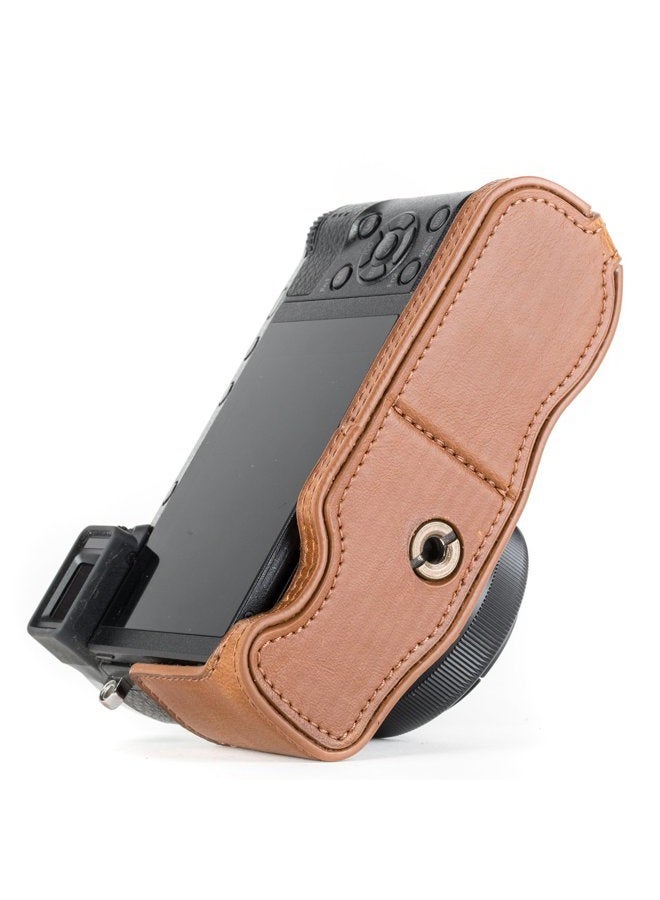 MegaGear Ever Ready Leather Camera Half Case Compatible with Panasonic Lumix DMC-GX85, GX80 - Light Brown - Image 3