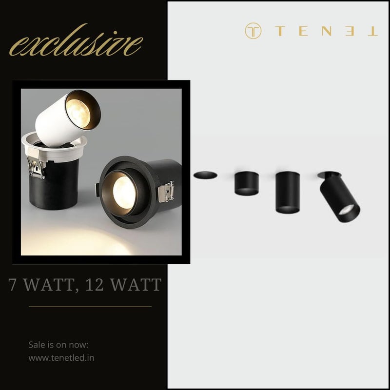TENET 12W Adjustable Recessed LED COB Spotlight for Wall Ceiling Neutral White Light Black Body Single Head Adjustable Angle Wall Lamp for Living Room Home Office Commercial Use Pro Pullout - Image 5