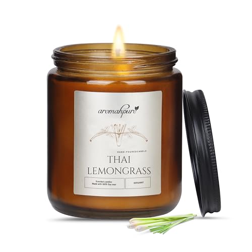 Aromahpure Premium Black Screw Jar Candle | Lemongrass Scented Candle | 100% Soy Wax, Smokeless Candle | Pack of 1 | Long Lasting Aroma Candles| Scented Candles for Home Decor, IFRA Certified - Image 1