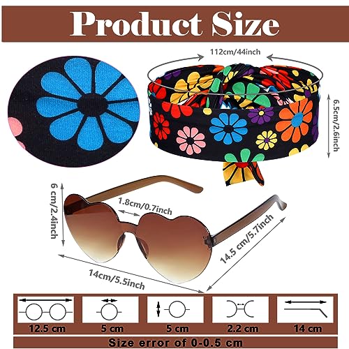 Tisancy 3 Pcs 60s 70s Outfit for Women Hippie Costume Set Disco Flared Pants Groovy Outfit Party Accessories(M Size, Vibrant) - Image 2