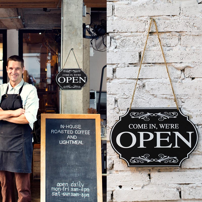 Blulu Open and Closed Business Signs Sided Wooden Open Signs with Rope for Coffee Bar Shop Door Window, 11.8 x 7.8 Inch (Black Board, White Words) - Image 2