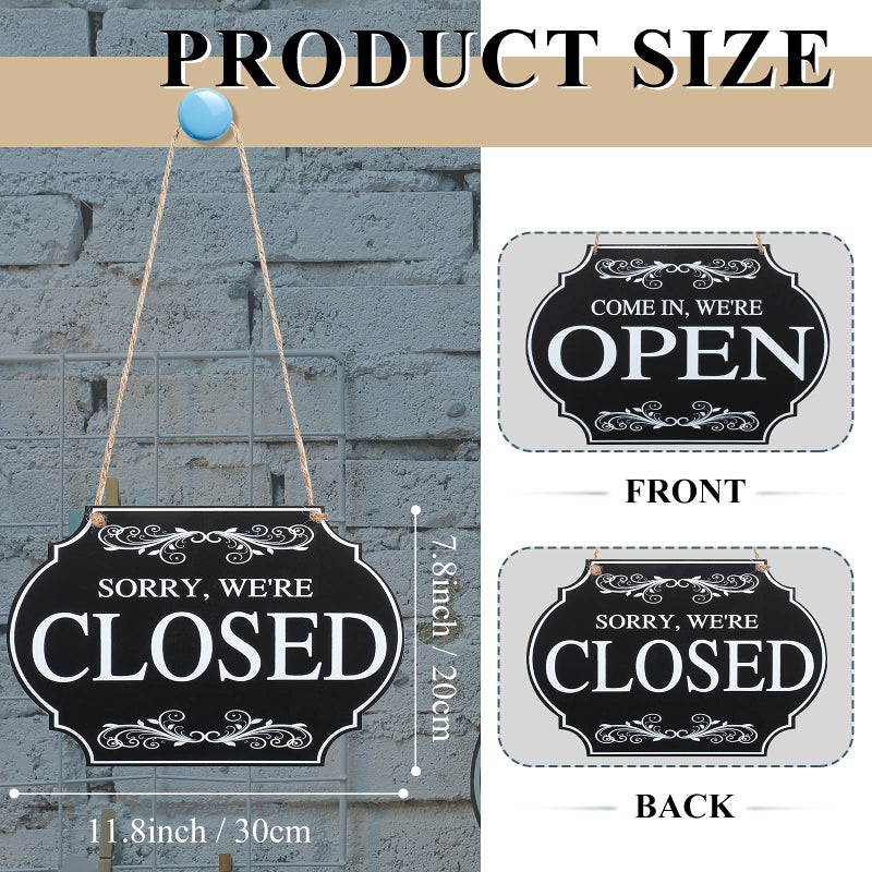 Blulu Open and Closed Business Signs Sided Wooden Open Signs with Rope for Coffee Bar Shop Door Window, 11.8 x 7.8 Inch (Black Board, White Words) - Image 4