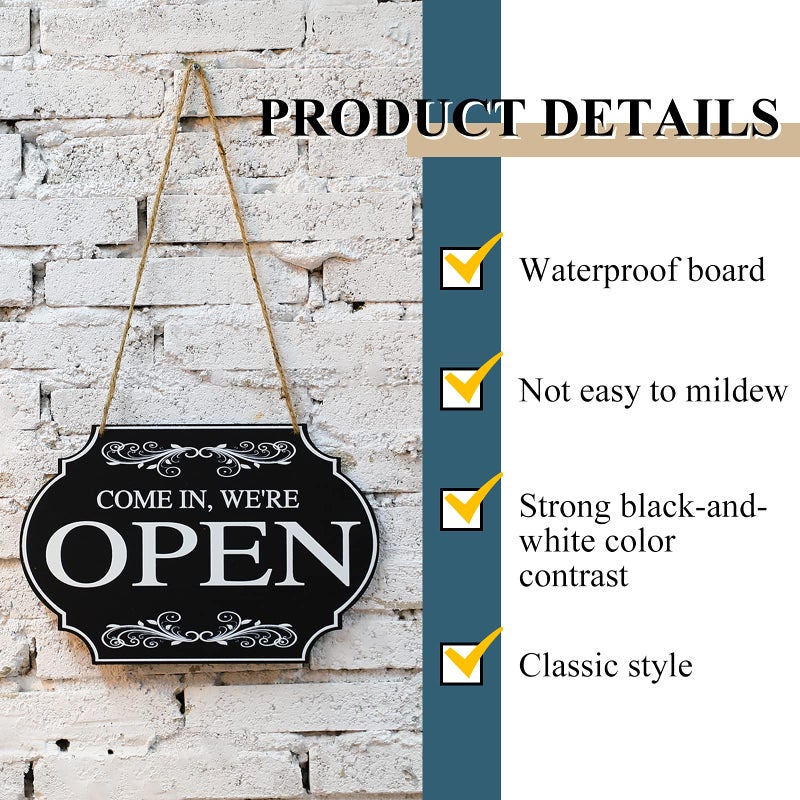 Blulu Open and Closed Business Signs Sided Wooden Open Signs with Rope for Coffee Bar Shop Door Window, 11.8 x 7.8 Inch (Black Board, White Words) - Image 5
