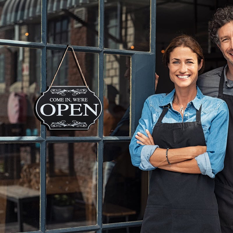 Blulu Open and Closed Business Signs Sided Wooden Open Signs with Rope for Coffee Bar Shop Door Window, 11.8 x 7.8 Inch (Black Board, White Words) - Image 3
