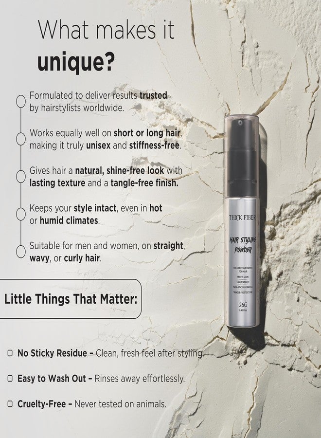 Thick Fiber Hair Styling Powder – Tangle-Free, Non-Sticky, No White Residue – Infused Clay-Based Powder for Volumizing & Texturizing – Matte Finish for Women and Men – Medium Hold – 26g - Image 4